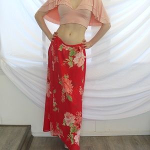 Hot pink, chiffon, floral, maxi skirt by Emma James (Liz Claiborne), size 10